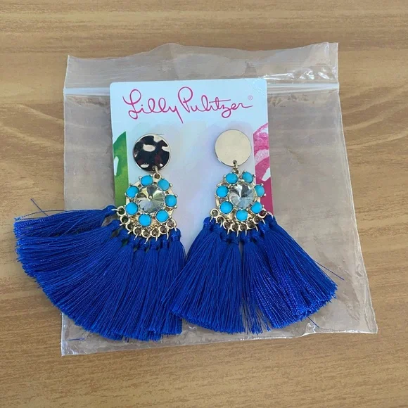 Lilly Pulitzer Blue Tassel Earrings NEW! - Picture 3 of 5